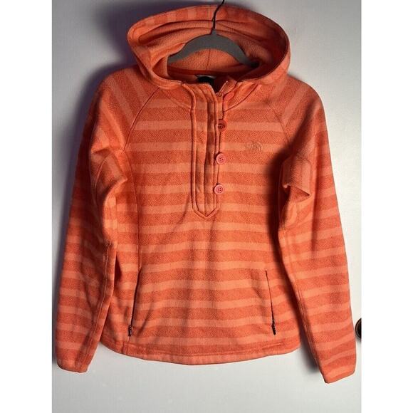 THE NORTH FACE Crescent Sunshine Fleece Jacket Coat Striped Orange Hoodie Sz S - Picture 1 of 11